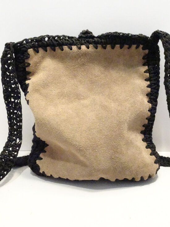 Carrie Forbes Handbags - Y2K Carrie Forbes Black Crochet Tan Suede Woven Crossbody Bag Italian Luxury